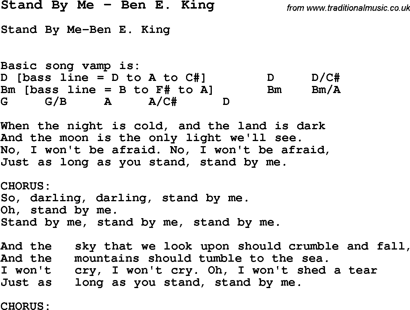Stand By Me Chords Bass Sheet And Chords Collection