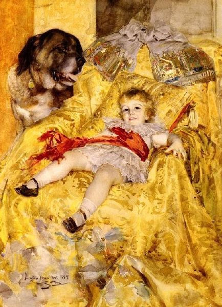 A Portrait Of Christian De Falbe With A Saint Bernard