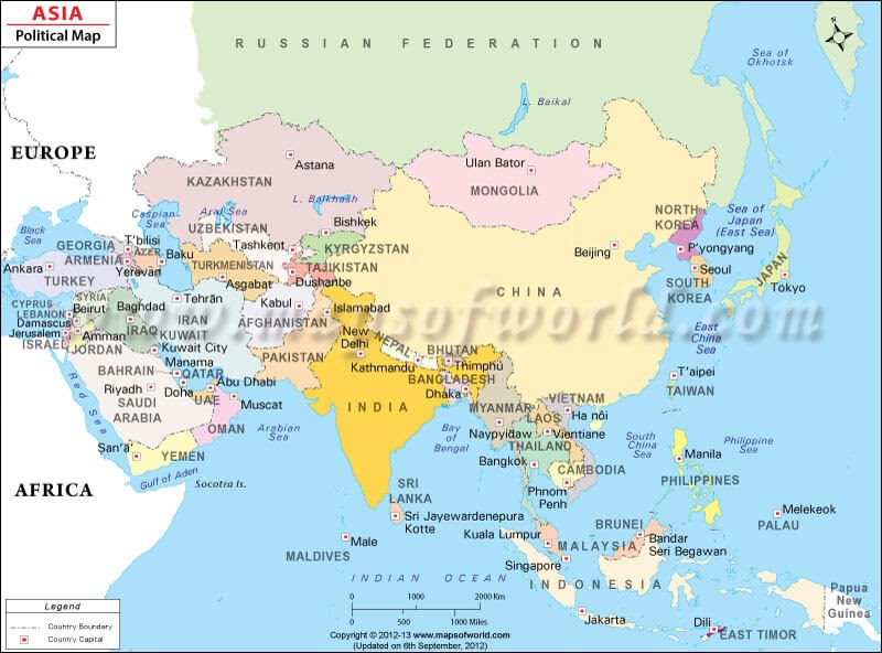 Map Of Asia Political With Capitals AFP CV