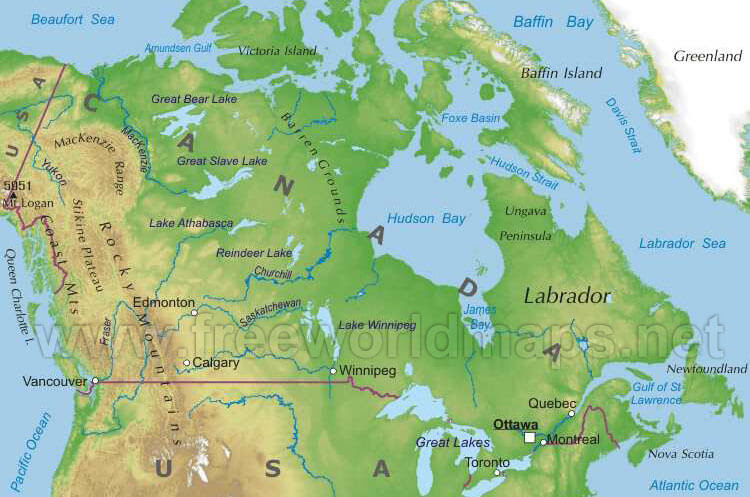 Ykearywyr Physical Map Of Us And Canada