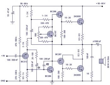 50W Audio Amplifier - Electronic Schematic Diagram