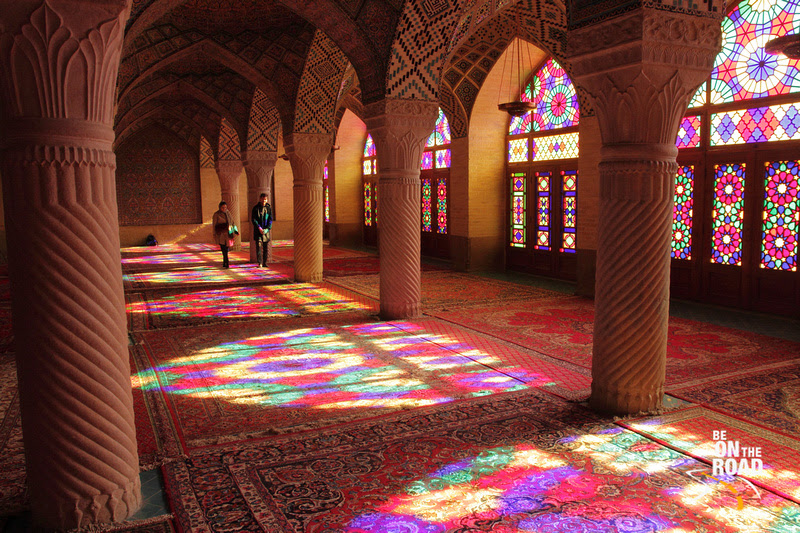 Gorgeous colors inside the Pink Mosque, Shiraz, Iran