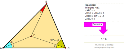 Problema de Geometría 105: Triangulo, Punto Interior, Ángulos, 90 Grados