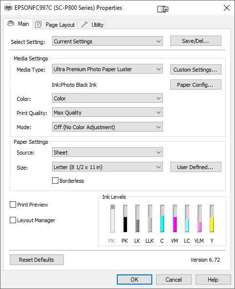 Baryta & Platine Photo Black Settings - Epson Printer Driver for Windows Baryta & Platine Photo Black Settings - Epson Printer Driver for Windows