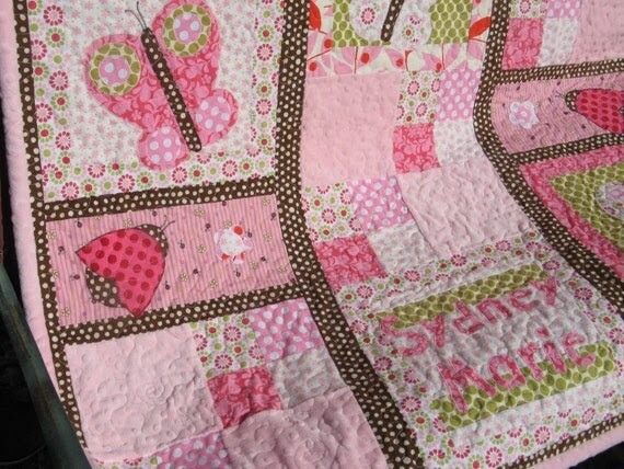Custom Butterfly Kisses Baby Quilt - Handmade and Personalized