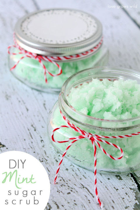 Coconut oil and peppermint extract create a sweet-smelling sugar scrub that makes a perfect stocking stuffer. 
Get the tutorial at Love Grows Wild. 
