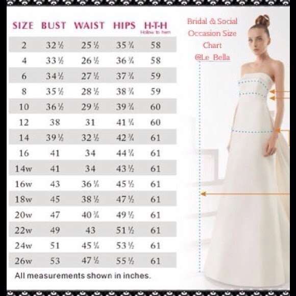Watters Wedding Dress Size Chart