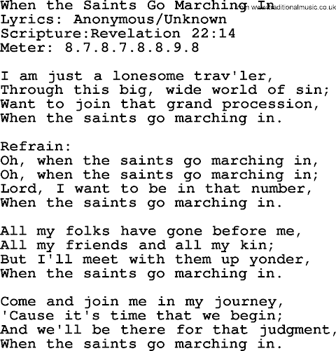 Oh When The Saints Go Marching In Lyrics Hymn