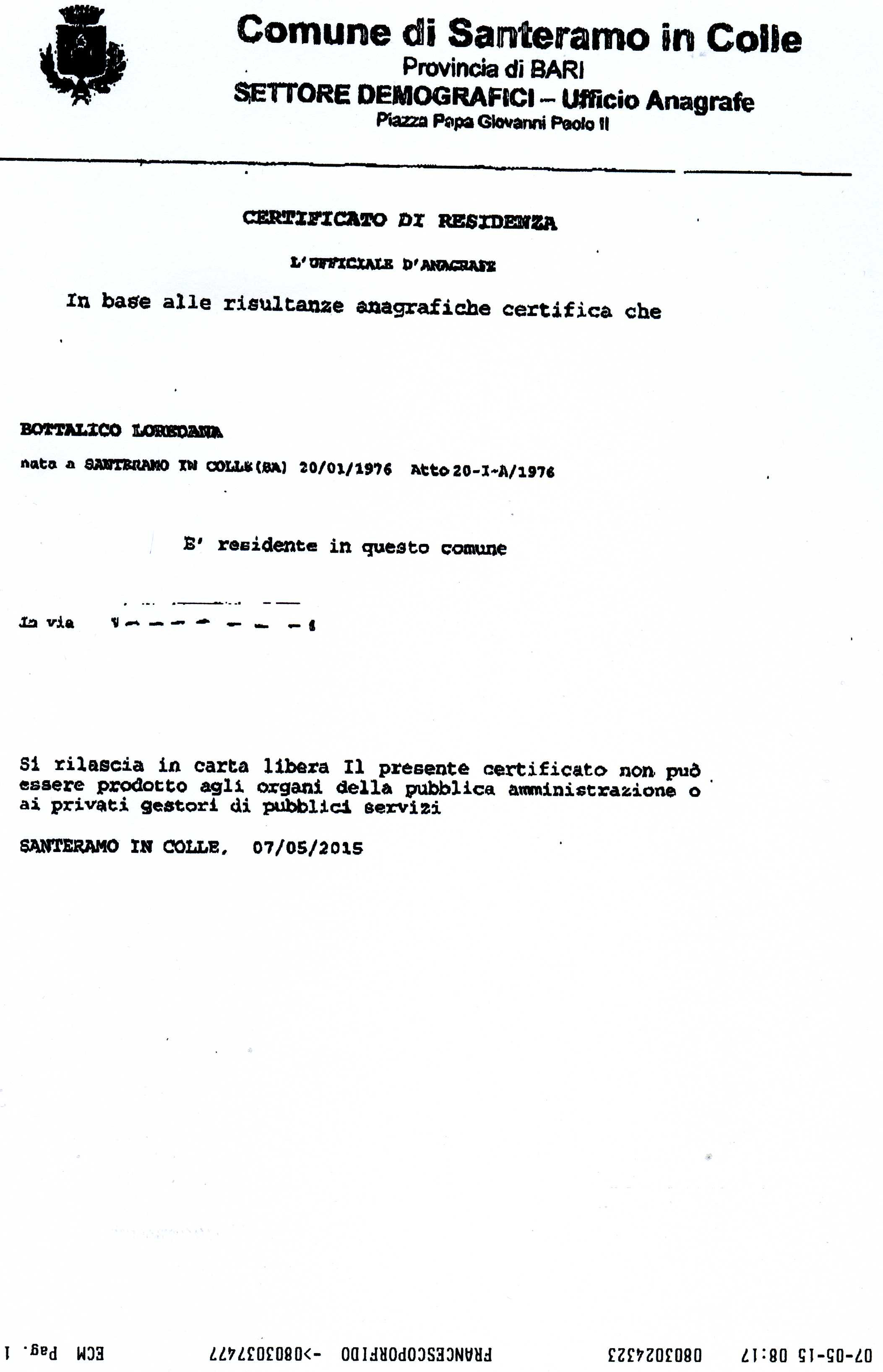 Certificato Di Residenza In Carta Semplice Carta