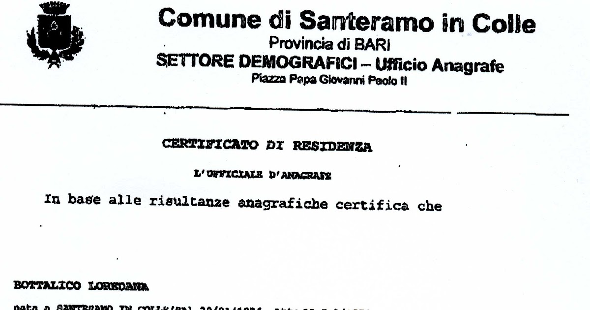 Certificato Di Residenza In Carta Semplice Carta