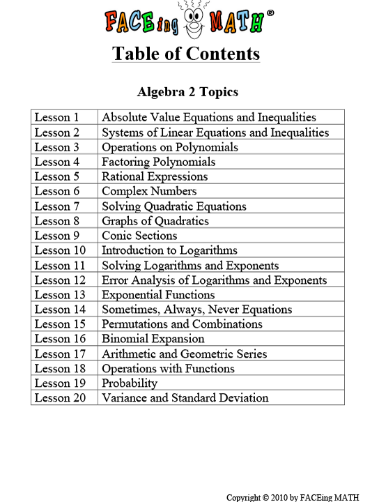 Algebra 1 Table Of Contents | Letter G Decoration Ideas