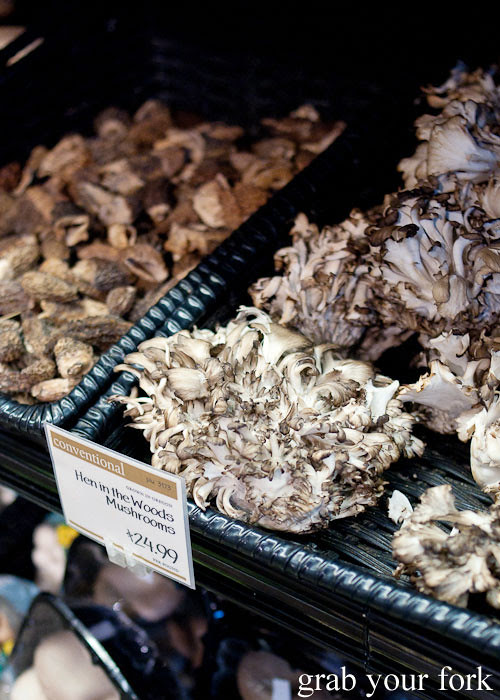 hen in the woods mushrooms morels at whole foods market flagship store supermarket groceries austin texas