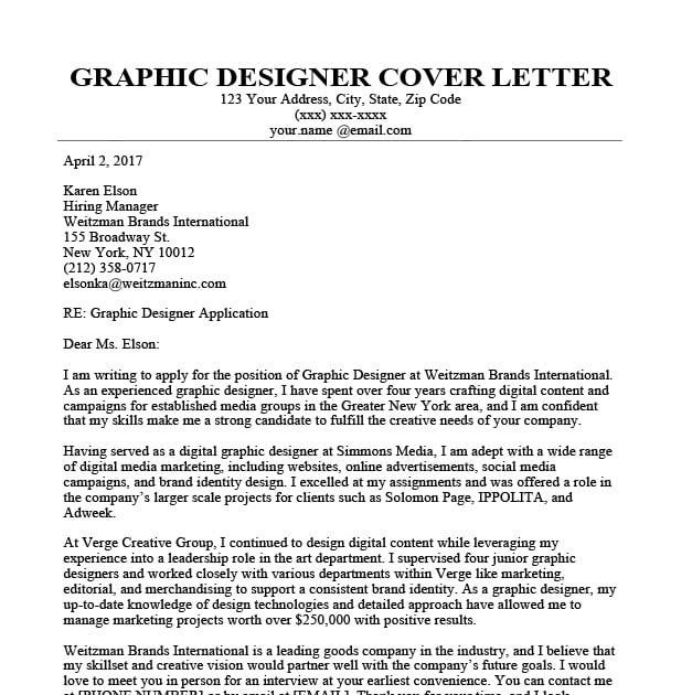 Cover Letter Junior Graphic Designer Ferisgraphics
