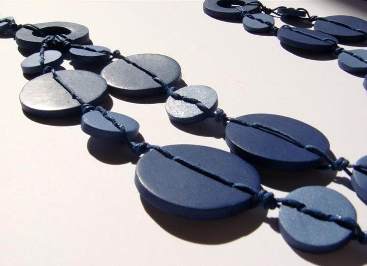 Blue Denim  Necklace made of  Polymer clay Button Beads Handmade Jewelry - efiwarsh