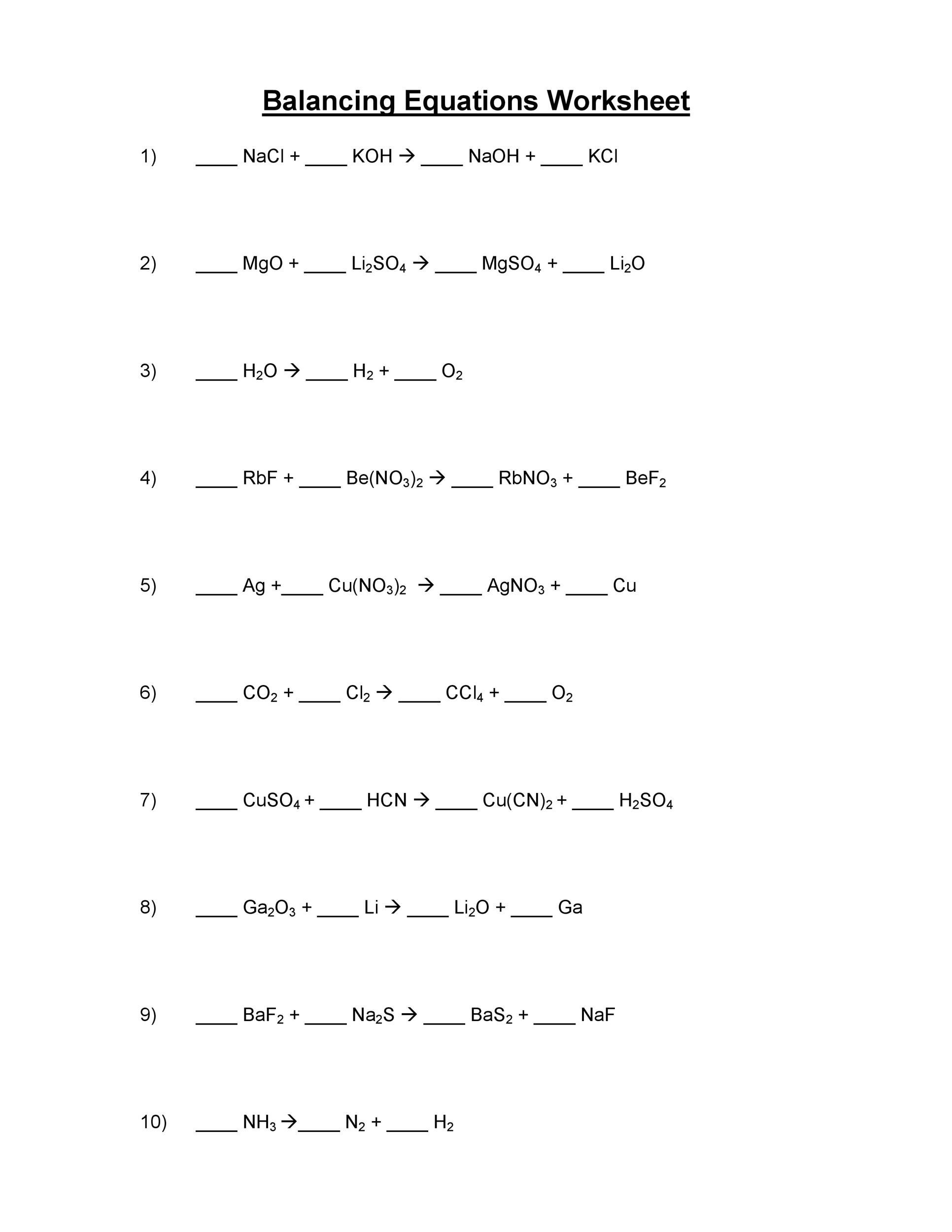 Chemistry Balancing Equations Worksheet Key / Solved Balancing Throughout Balancing Chemical Equation Worksheet