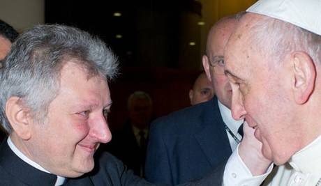 Here, Monsignor Ricca is seen expressing in tangible way his appreciation to the Bishop of Rome. 