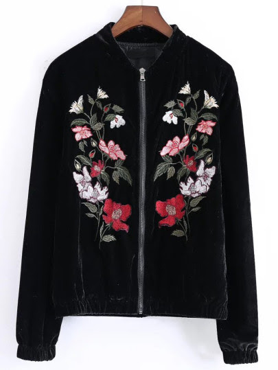 Black Flower Embroidered Velvet Jacket