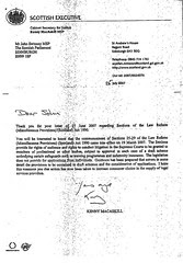 Justice Secretary Kenny MacAskill to Cabinet Secretary for Finance John Swinney 26 July 2007