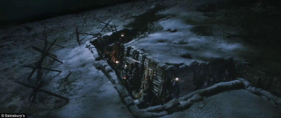 Beginning: The four minute advert feels more like a short film as a camera sweeps over the trenches on Christmas night