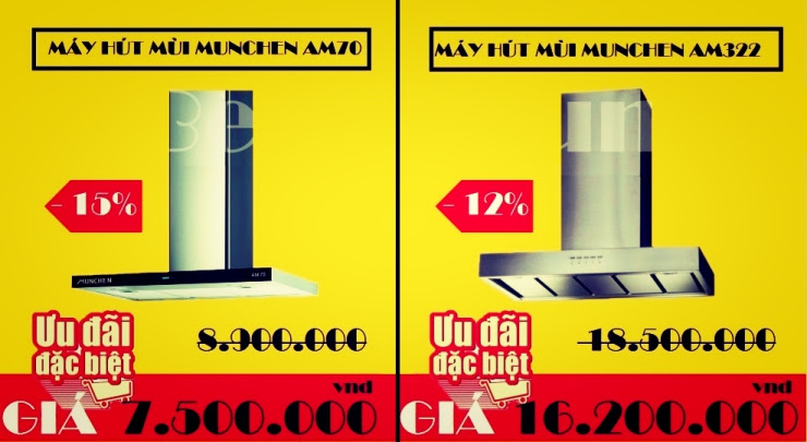 Khuyến mãi giảm giá trực tiếp khi mua máy hút mùi Munchen