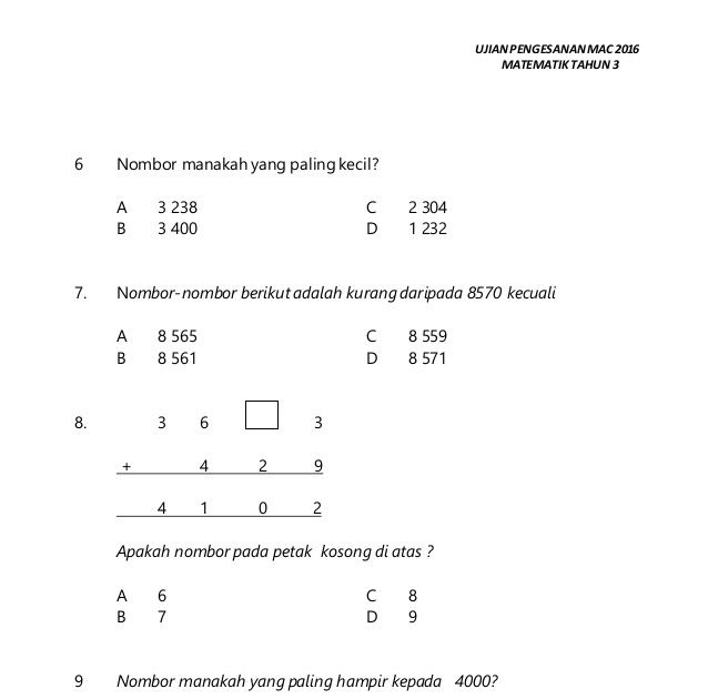 Modul Soalan Matematik Tahun 3 Terengganu W