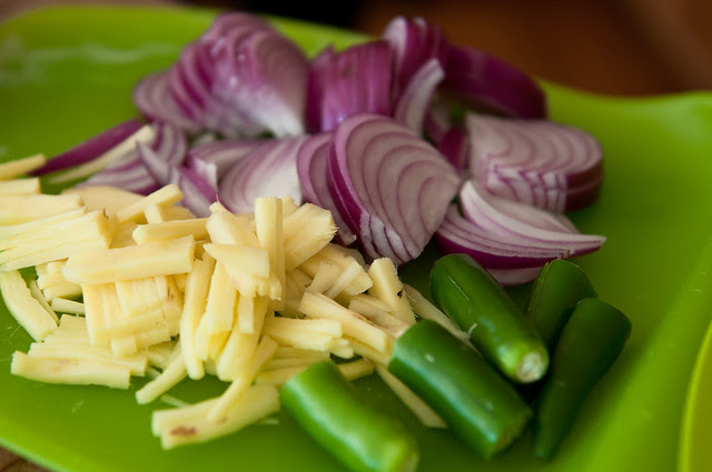 ginger, serranos, red onion
