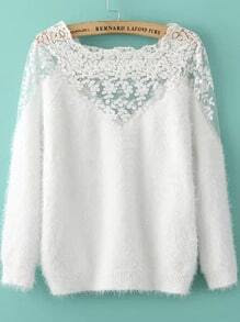 Lace Paneled Mohair White Sweater
