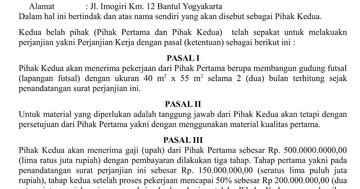 Contoh Perjanjian Perkongsian : Contoh surat perjanjian ...