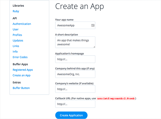 Buffer app form Buffer app form