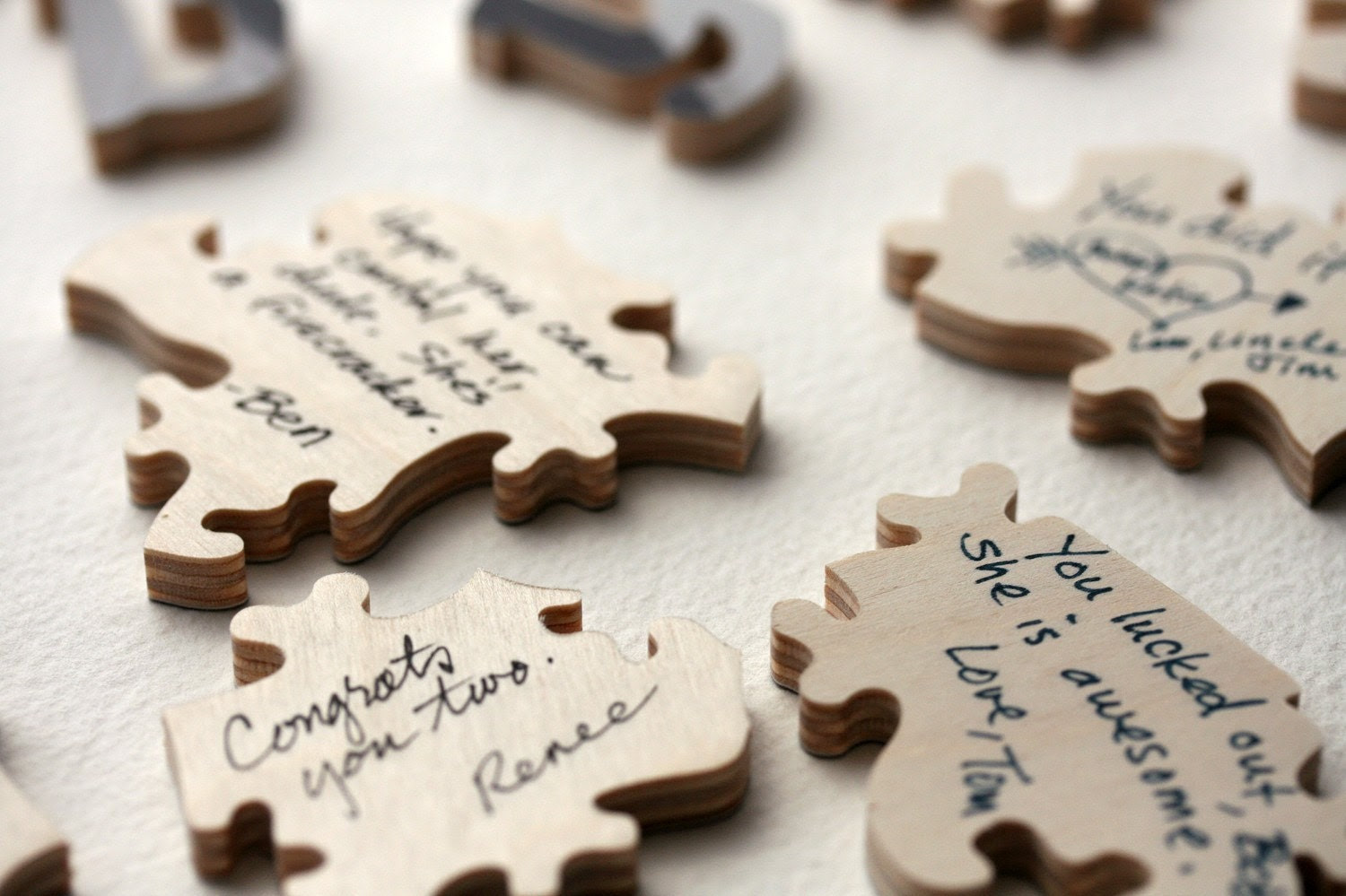 Wood Wedding Puzzle (guest book), 100 pieces, custom puzzle personalized with words & shapes, 17 x 21 inches