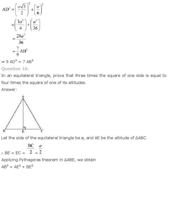 NCERT Solutions for Class 10th Maths Chapter 6 - Triangles