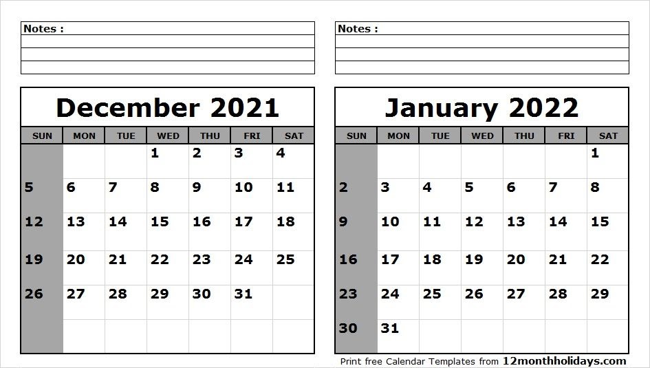 Calendar December 2021 January 2022 2022 Calendar