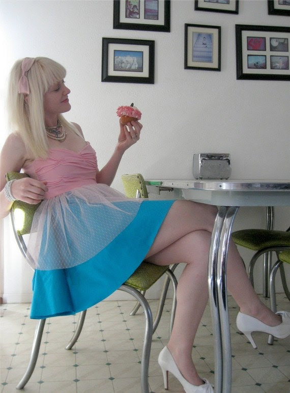 Pink and Blue Cupcake Party dress Made to order - RedDollyVintage