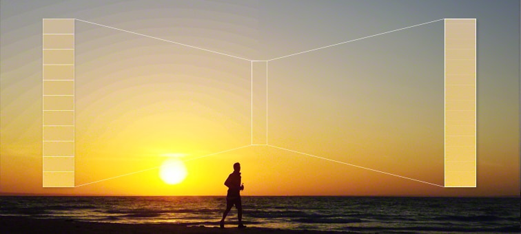 Изображение заката и моря с использованием технологии 4K XR Smoothing