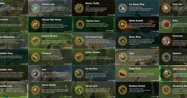 Here's an A-Z collage I made, containing every "Materials" item in Breath  of the Wild we're currently aware of : r/zelda