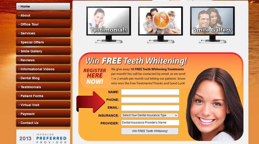 Um dentista que oferece tratamento gratuito de clareamento dos dentes é um exemplo perfeito