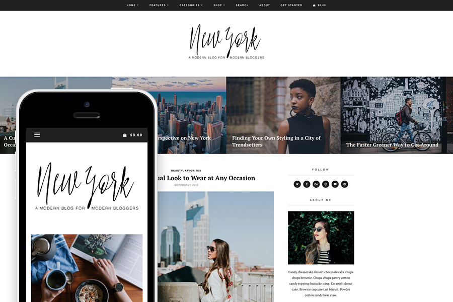Blog de moda WordPress de Nova York e tema de loja