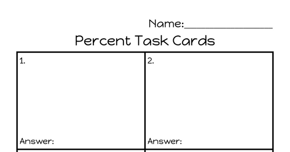 Percent Task Cards Work Paper
