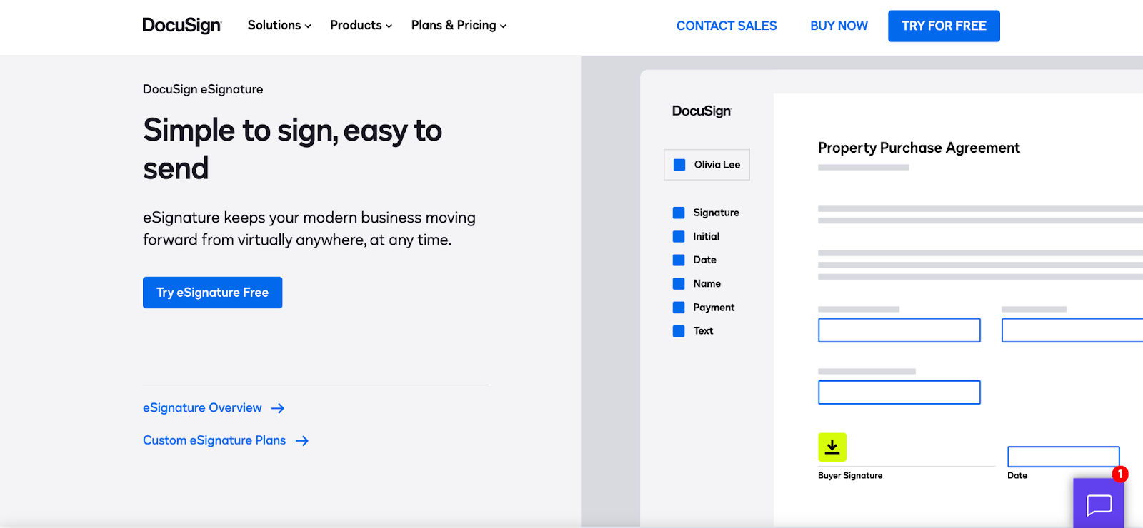 DocuSign Homepage, Simple to sign, easy to send