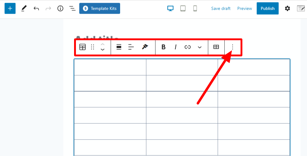 Access the table customize menu on block editor 