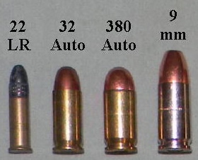 .22 LR, .32 ACP, .380 ACP, 9mm.