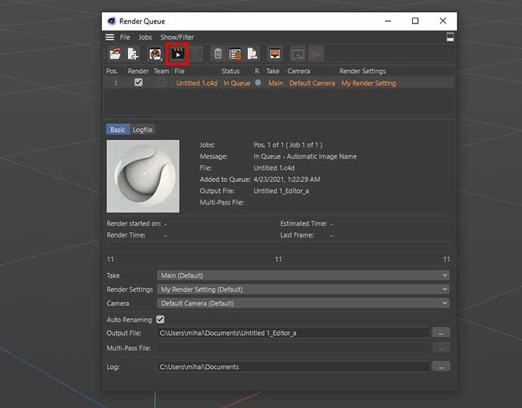 Render queue in cinema 4D