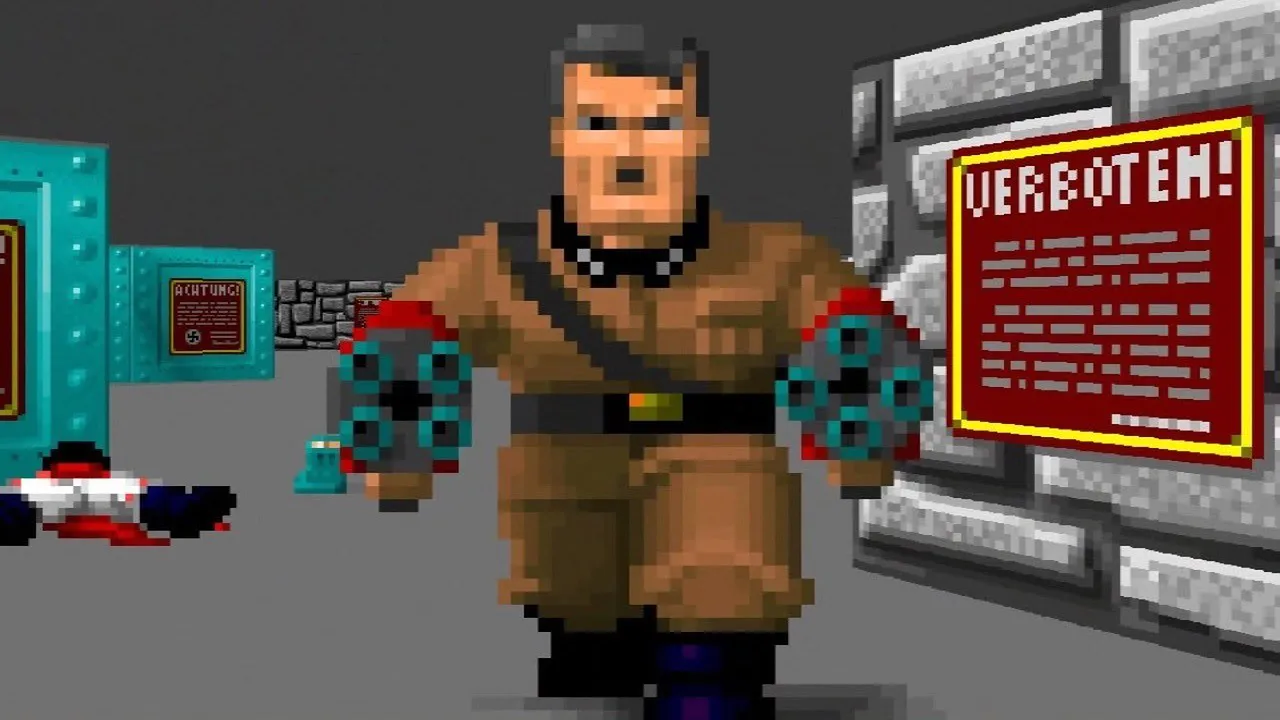 Wolfenstein 3D - Hitler attacking with machine guns