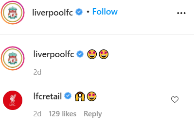 Liverpool FC using emojis on Instagram to promote Cyber Monday sale. 