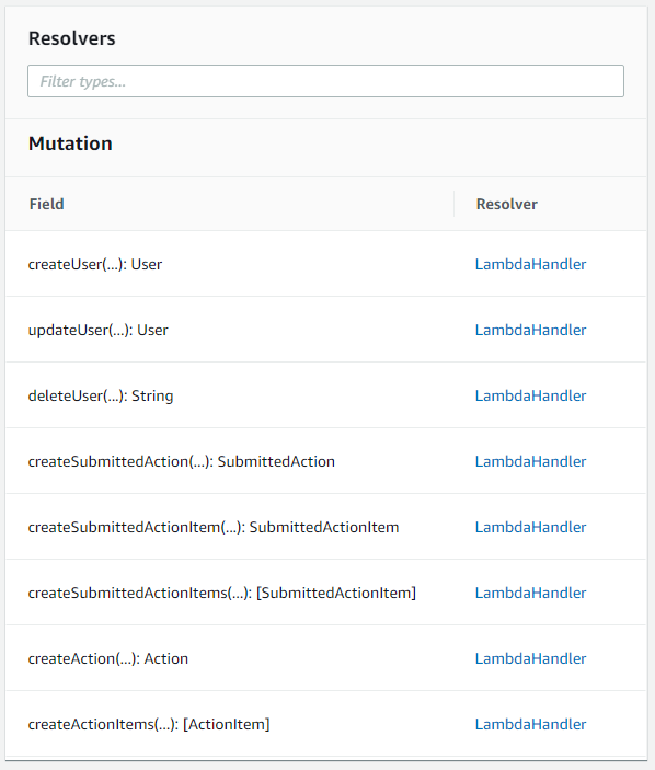 A screenshot of the list of query/mutations.