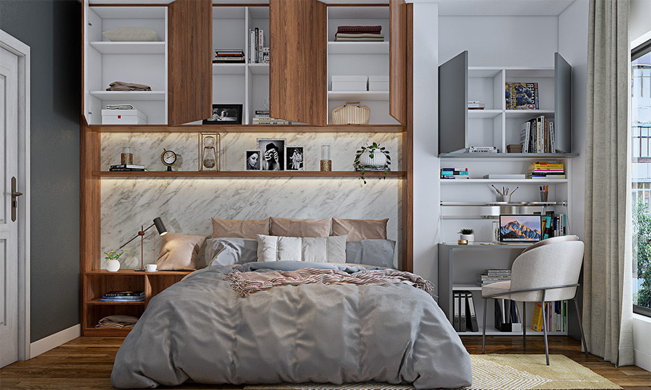 Corner space-saving workstation in the bedroom