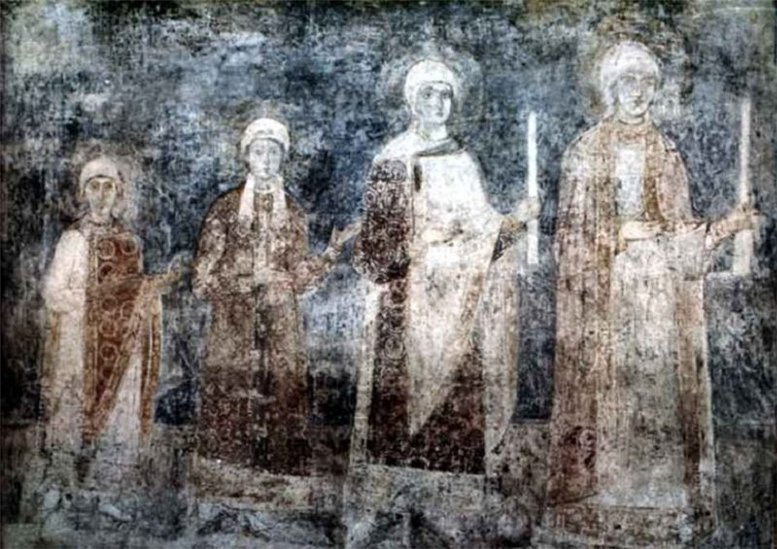 The earliest image of Anna from the walls of the St.Sophia cathedral in Kyiv, built by her father Yaroslav the Wise (presumably, Anne is the youngest). ~