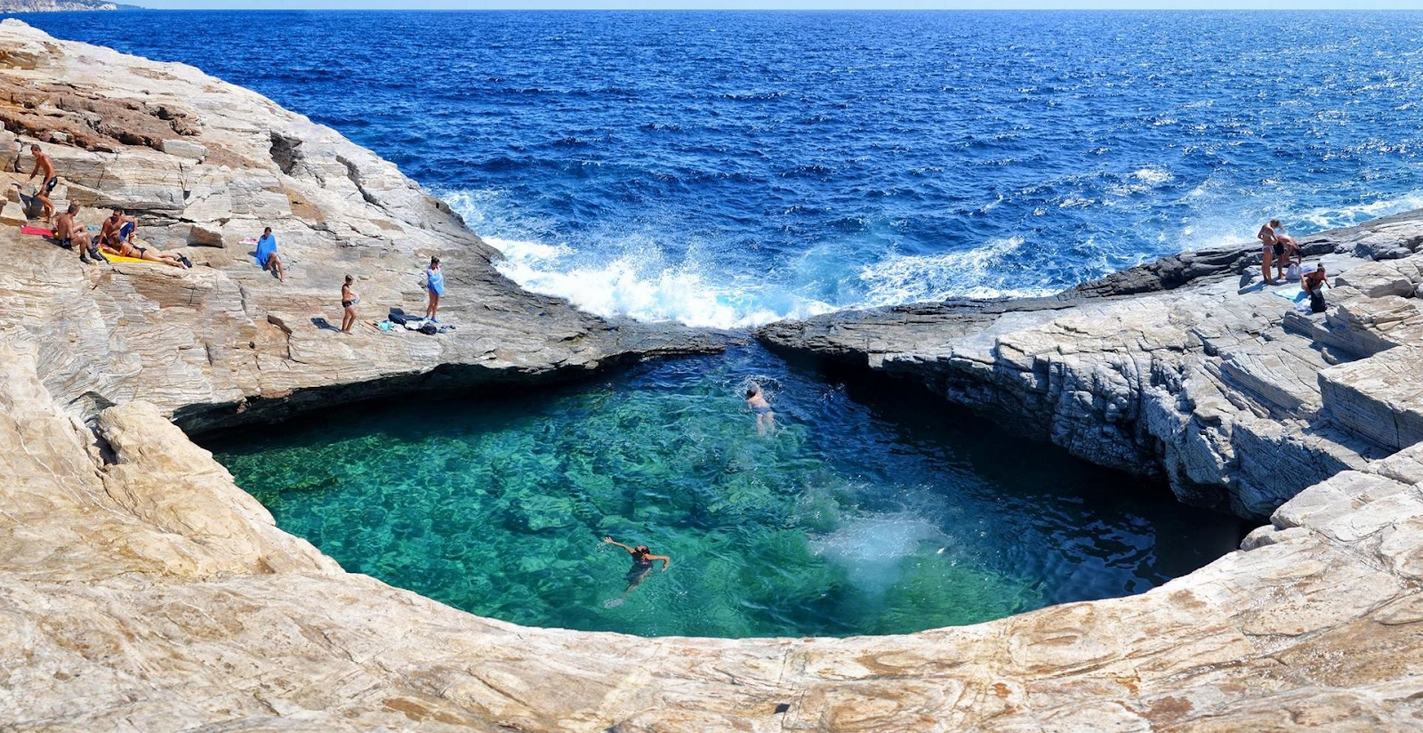 Giola Lagoon, a natural pool near the village of Astris on Thassos in the Greek Islands.