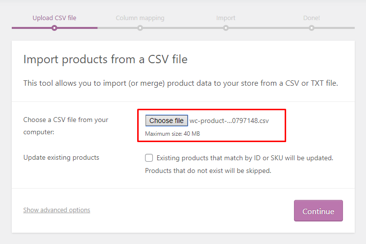 Import CSV file