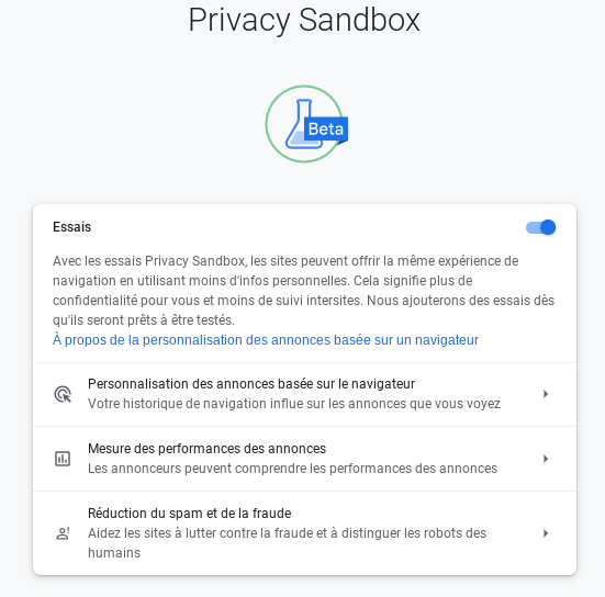 Privacy Sandbox permet maintenant de personnaliser les annonces basées sur le navigateur